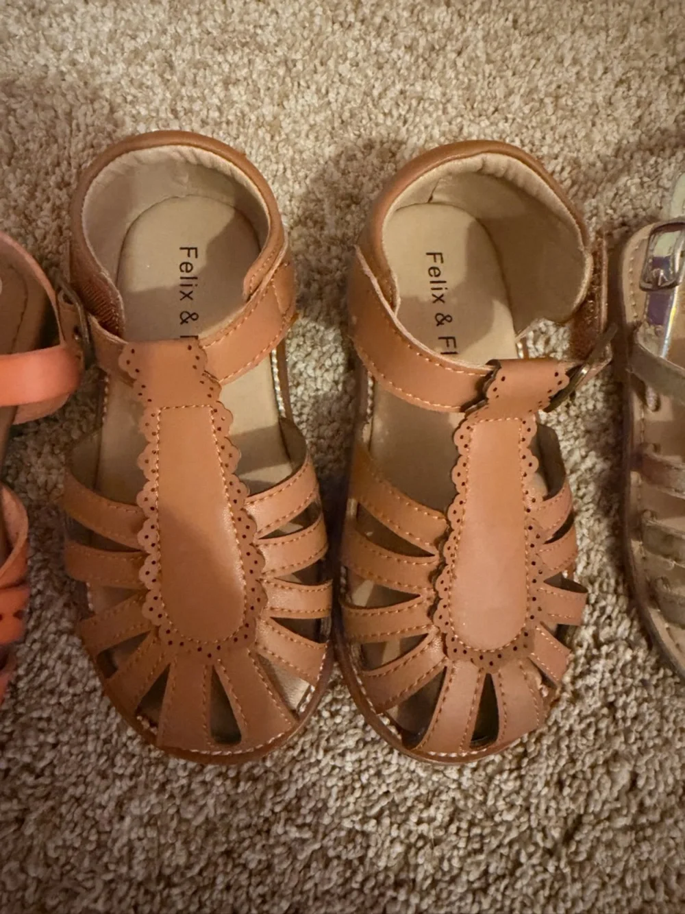 Girls Orange Strappy Sandals with Ankle Strap